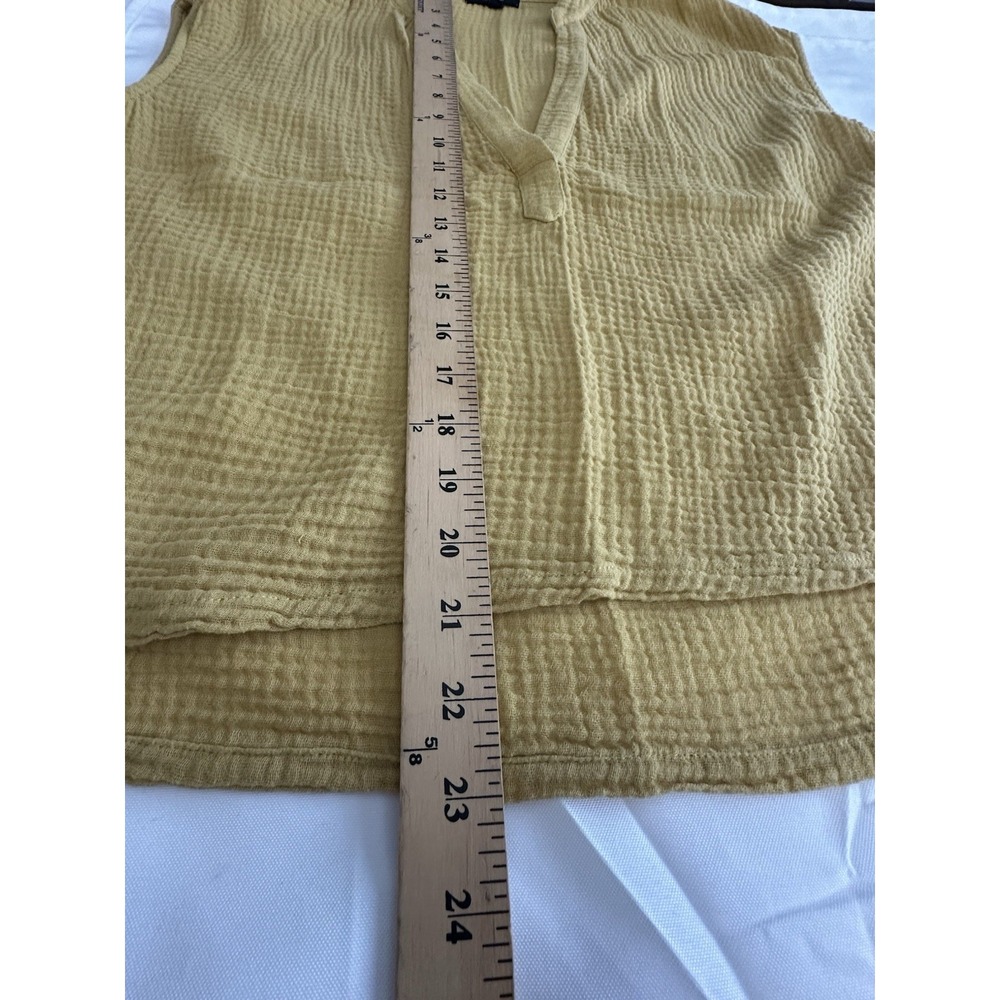 Monrow Womens‎ Cap Sleeve V Neck Boxy Gauze Small Top Yellow Cotton #GG8-3 - Picture 3 of 7